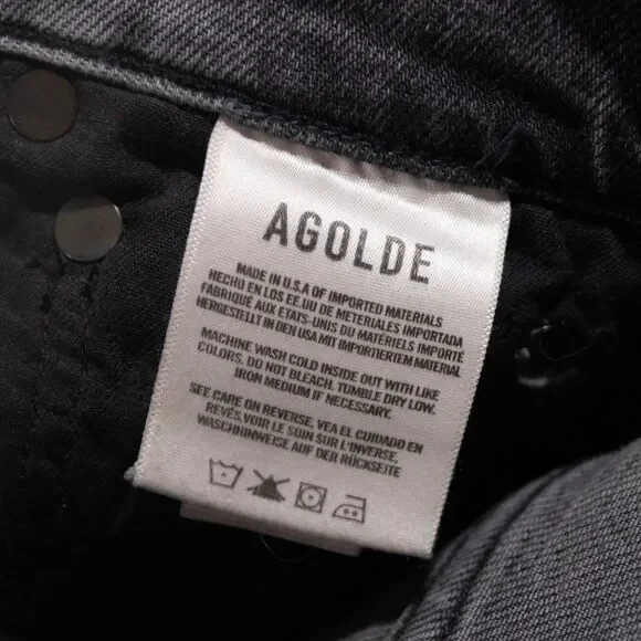 AGOLDE Pinch Waist Skinny Faded Black Stretch Denim Jeans Women's 26x28 Raw Hem - Picture 5 of 7